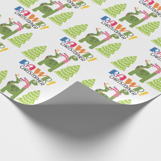 Papel De Regalo Navidades de dinosaurios personalizados (Esquina)
