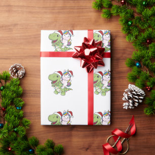 Papel De Regalo Navidades de dinosaurios Unicorn Invierno T-Rex Di