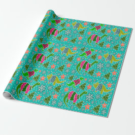 Papel De Regalo Navidades de dinosaurios verde azulados