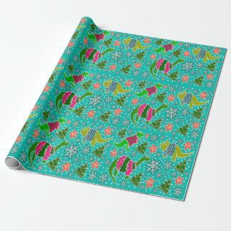 Papel De Regalo Navidades de dinosaurios verde azulados