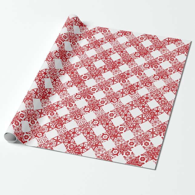 Papel De Regalo Navidades de diseño de gingham de encaje rojo y bl (Desenrollado)