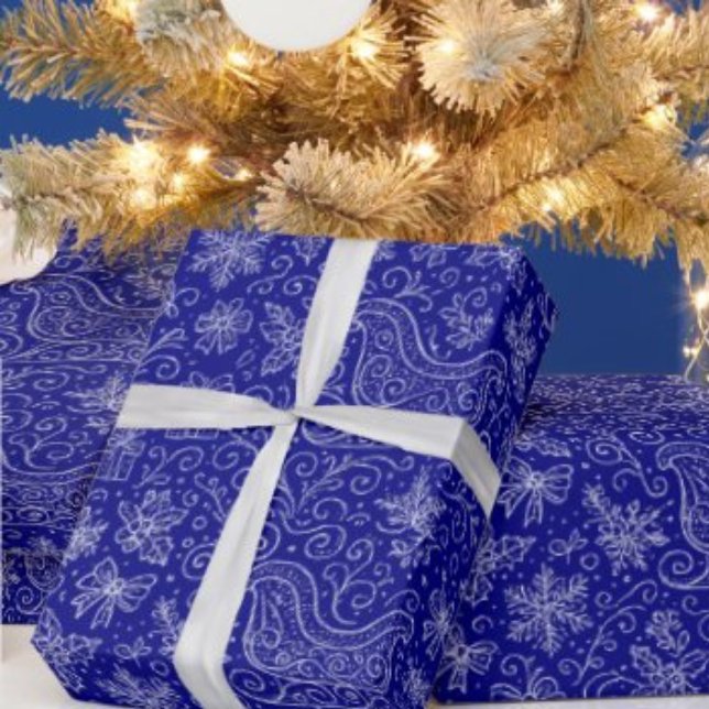 Papel De Regalo Navidades de Doodle Azul de la Marina Patrón Sleig (Subido por el creador)
