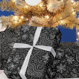 Papel De Regalo Navidades de Doodle en blanco y negro Patrón Sleig