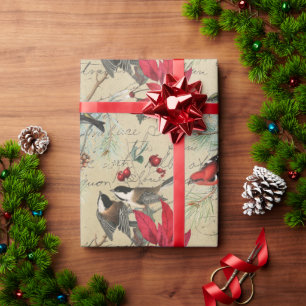 Papel De Regalo Navidades de escritura de aves de la vendimia de l
