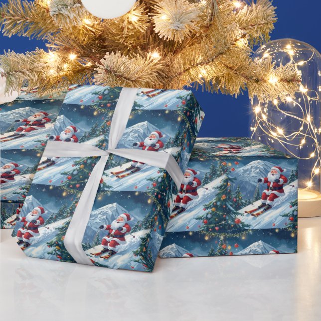Papel De Regalo Navidades de esquí con Santa Claus en la montaña (Vacaciones)