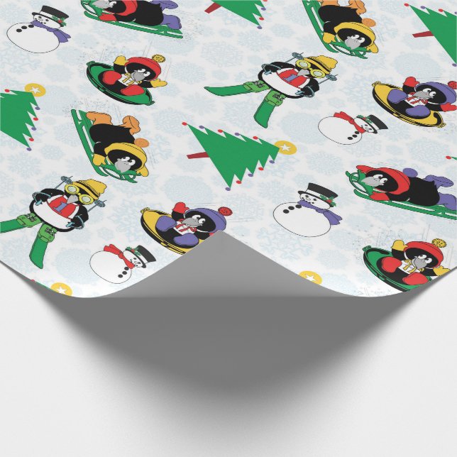 Papel De Regalo Navidades de esquí de pingüino (Esquina)