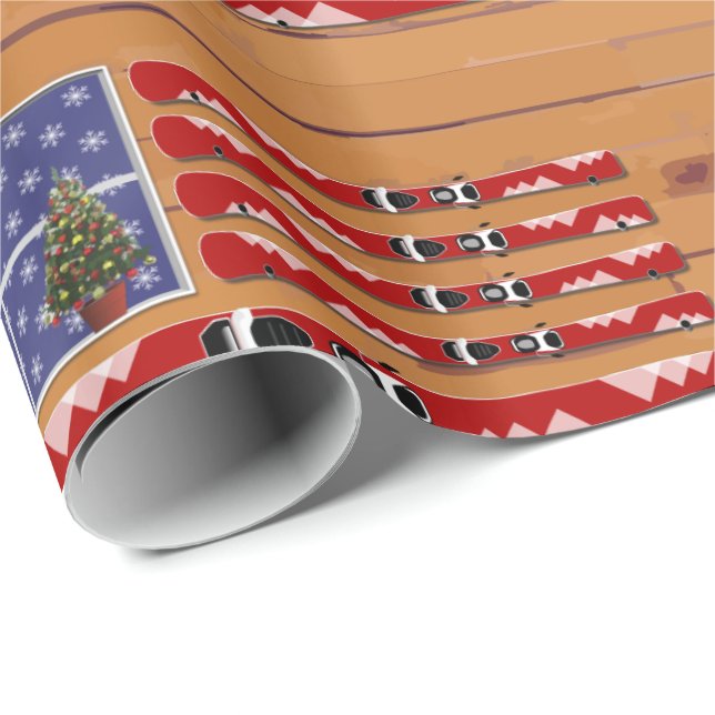 Papel De Regalo Navidades de esquís de bandera de Estados Unidos ( (Esquina del rollo)