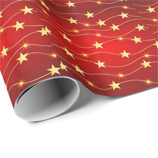 Papel De Regalo navidades de estrellas rojas de oro (Esquina del rollo)
