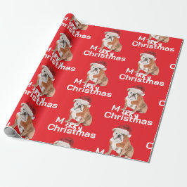 Papel De Regalo Navidades de feriado bulldog Merry Santa Hat