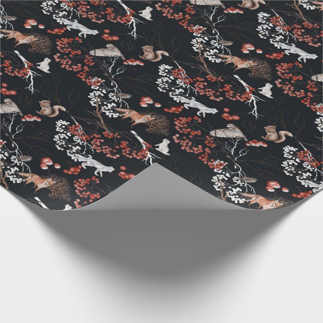 Papel De Regalo Navidades de feriado de animales de Woodland Winte (Esquina)