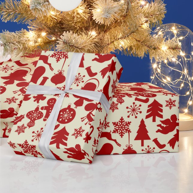 Papel De Regalo Navidades de festividades de varios patrones rojos (Vacaciones)