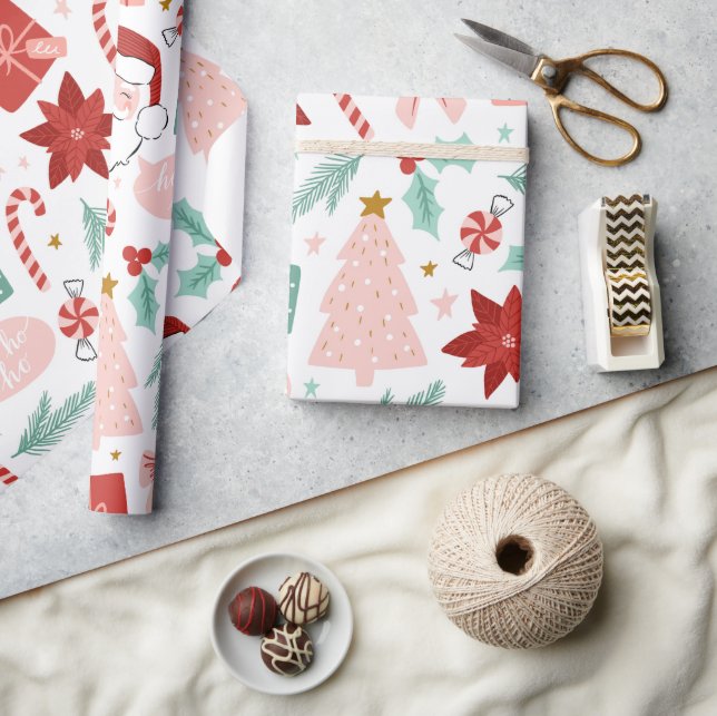 Papel De Regalo Navidades de festividades rosas y rojas envueltos (Artesanía)