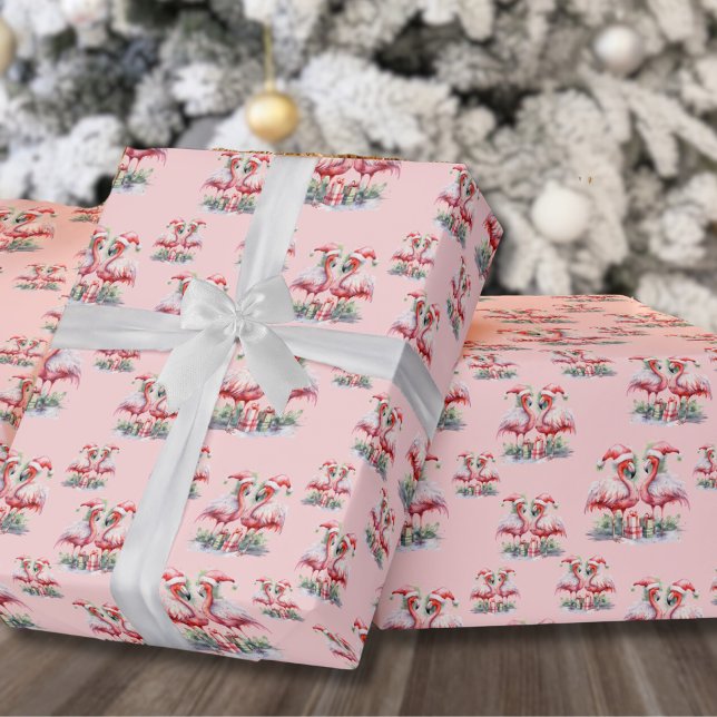 Papel De Regalo Navidades de Flamingo Beach (Festive Flamingo Beach Pink Christmas Wrapping Paper )