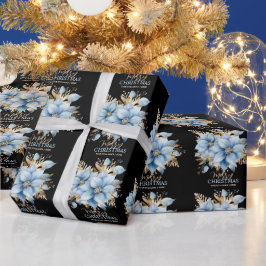 Papel De Regalo Navidades de Flores de Flor de Icy Blue Gold Poins