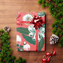 Papel De Regalo Navidades de Flores Retro Verde Rosa