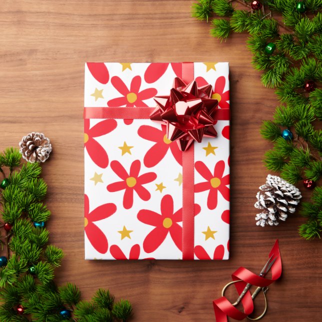 Papel De Regalo Navidades de flores rojas de mano conjunto de (Regalo de vacaciones)