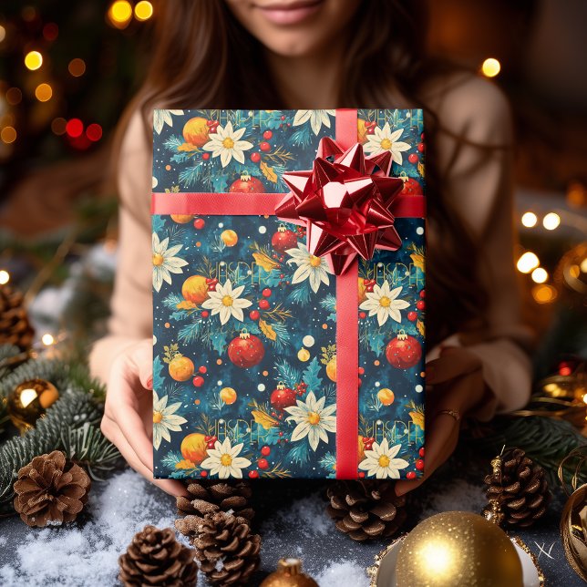 Papel De Regalo Navidades de flores y ornamentos festivos personal (Subido por el creador)