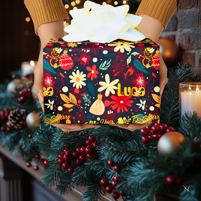 Papel De Regalo Navidades de flores y ornamentos festivos personal (Subido por el creador)