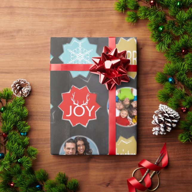 Papel De Regalo Navidades de fotografía familiares de Chalkboard (Regalo de vacaciones)
