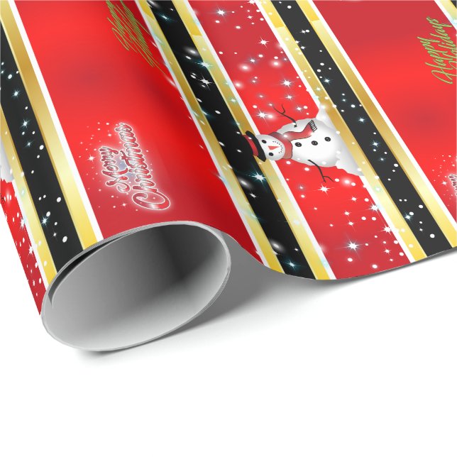 Papel De Regalo Navidades de franjas de oro y negro rojo (Esquina del rollo)