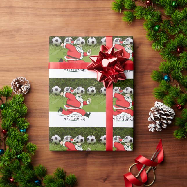 Papel De Regalo Navidades de fútbol con Santa Claus jugando al bal (Regalo de vacaciones)