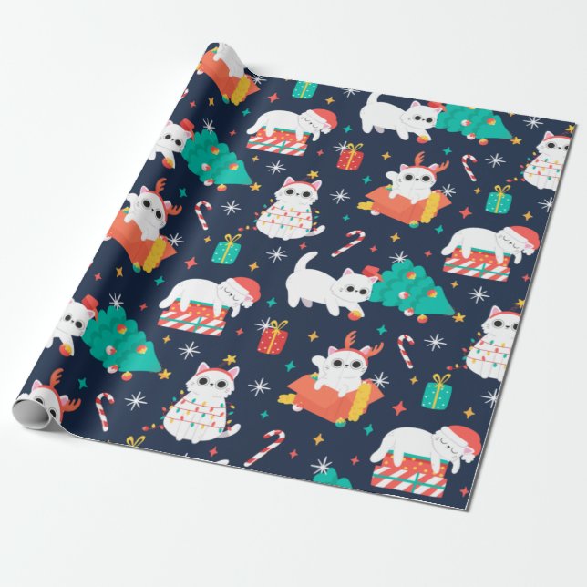Papel De Regalo Navidades de gato cortos (Desenrollado)
