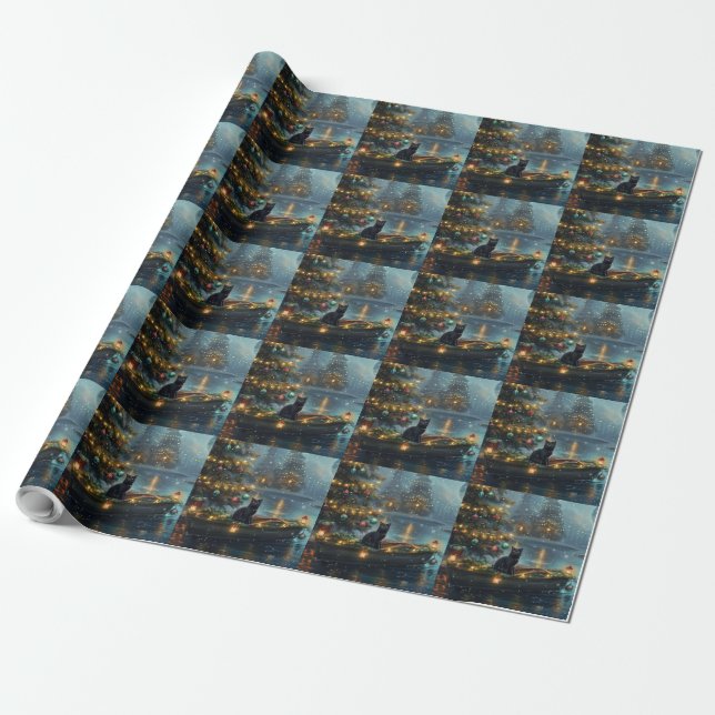 Papel De Regalo Navidades de gato negro disfrutan de la fiesta (Desenrollado)