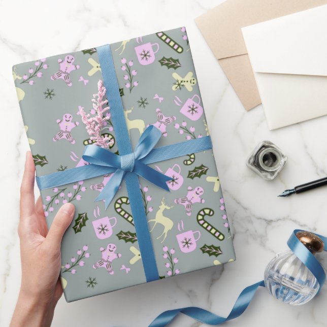 Papel De Regalo Navidades de Gingerbread Deer Candycane Greenery (Regalar)
