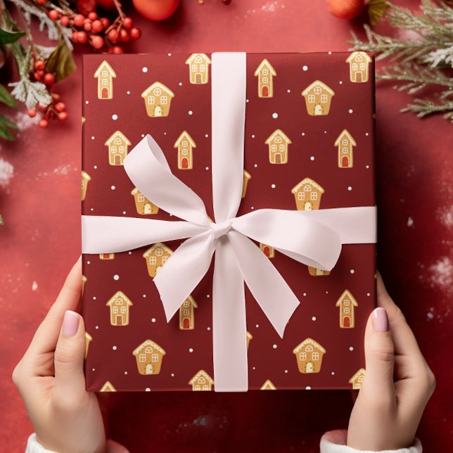 Papel De Regalo Navidades De Gingerbread En Fondo Rojo Oscuro (Subido por el creador)