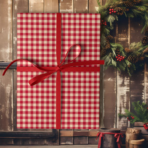 Papel De Regalo Navidades de Gingham de Red and Kraft Country