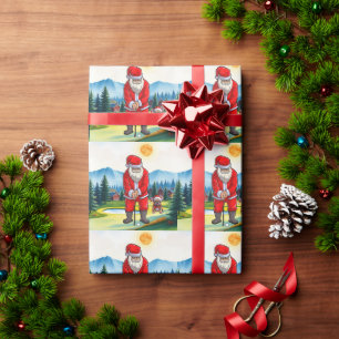 Papel De Regalo Navidades de golf con Santa Claus y perro