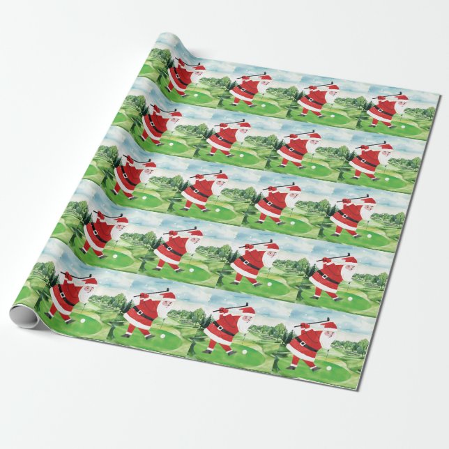 Papel De Regalo Navidades de golf de Santa Claus (Desenrollado)