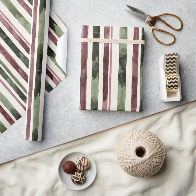 Papel De Regalo Navidades de Green Burgundy Stripes (Artesanía)