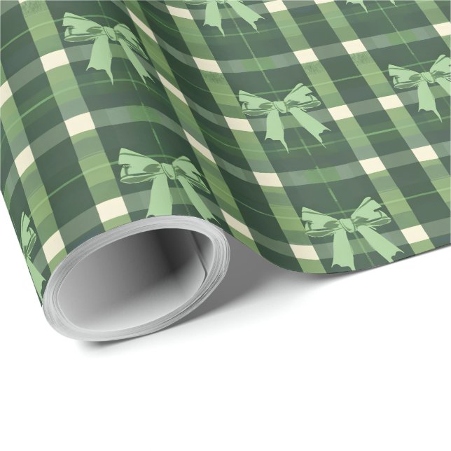 Papel De Regalo Navidades de Green Plaid Coquette Bow (Esquina del rollo)