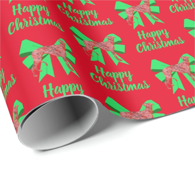 Papel De Regalo Navidades de Greyhound Dog & Green Bow Red (Esquina del rollo)