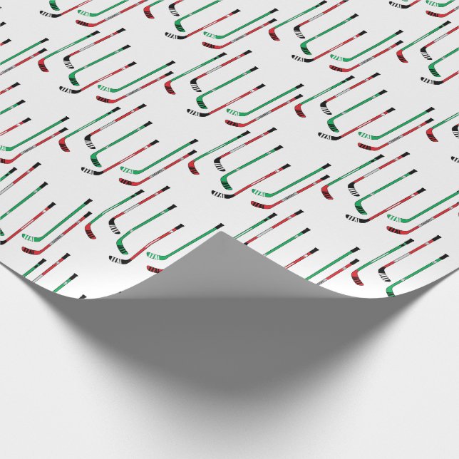 Papel De Regalo Navidades de hockey sobre césped rojo y verde (Esquina)