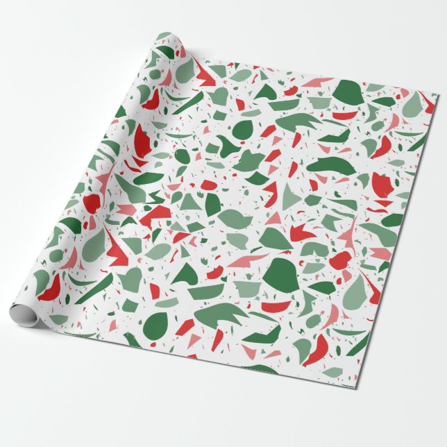 Papel De Regalo Navidades de Holiday Terrazzo Red Green (Desenrollado)