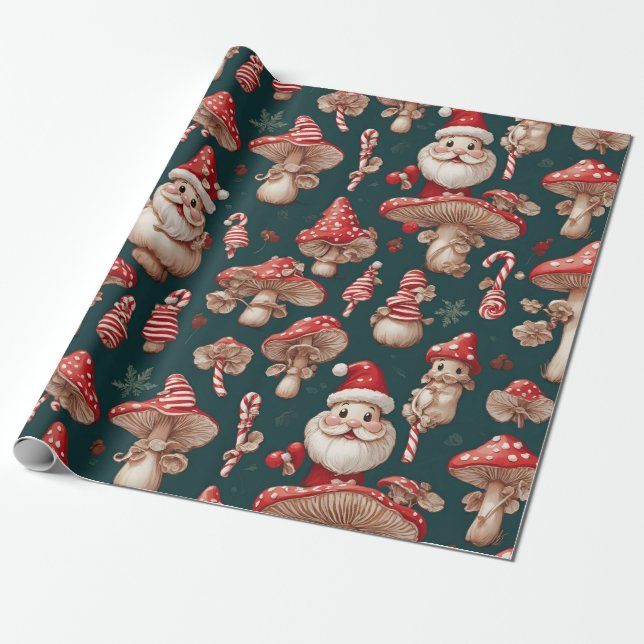 Papel De Regalo Navidades de hongos Santa (Desenrollado)