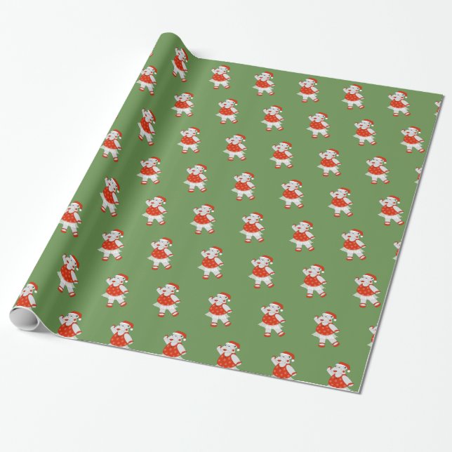 Papel De Regalo navidades de illusima Ballerina Hippo Green (Desenrollado)