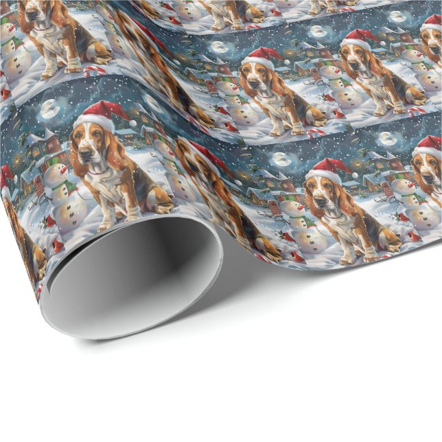 Papel De Regalo Navidades de Invierno Basset Hound Dog Wonderland (Esquina del rollo)