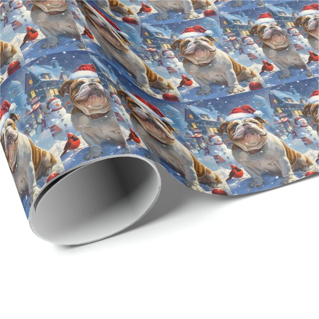 Papel De Regalo Navidades de invierno Bulldog inglés disfrutan (Esquina del rollo)