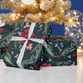 Papel De Regalo Navidades de invierno con estampado floral verde r