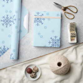 Papel De Regalo Navidades de invierno con nieve azul