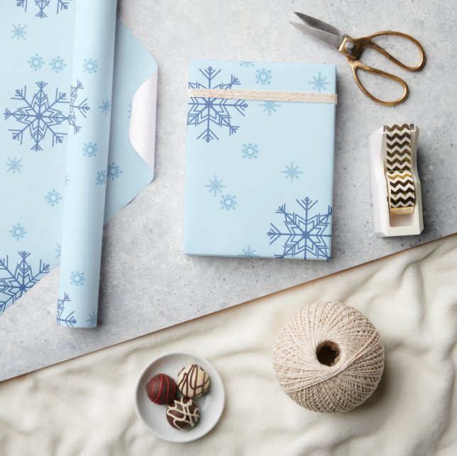 Papel De Regalo Navidades de invierno con nieve azul (Artesanía)