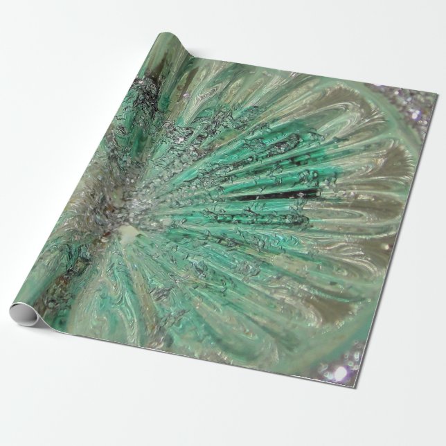 Papel De Regalo Navidades de invierno de Icy Aqua Art Glass Elegan (Desenrollado)
