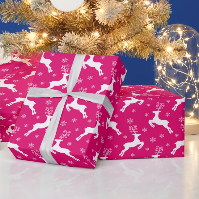 Papel De Regalo Navidades de invierno rosados candentes renos (Vacaciones)