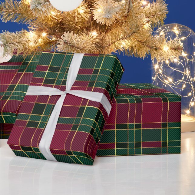 Papel De Regalo Navidades de invierno Tartán rojo y verde y Reliev (Vacaciones)