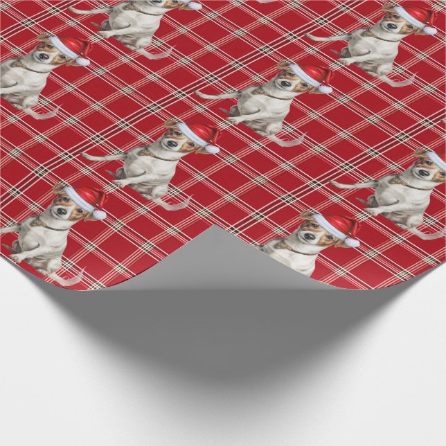 Papel De Regalo Navidades de Jack Russell Dog y Holiday Plaid (Esquina)