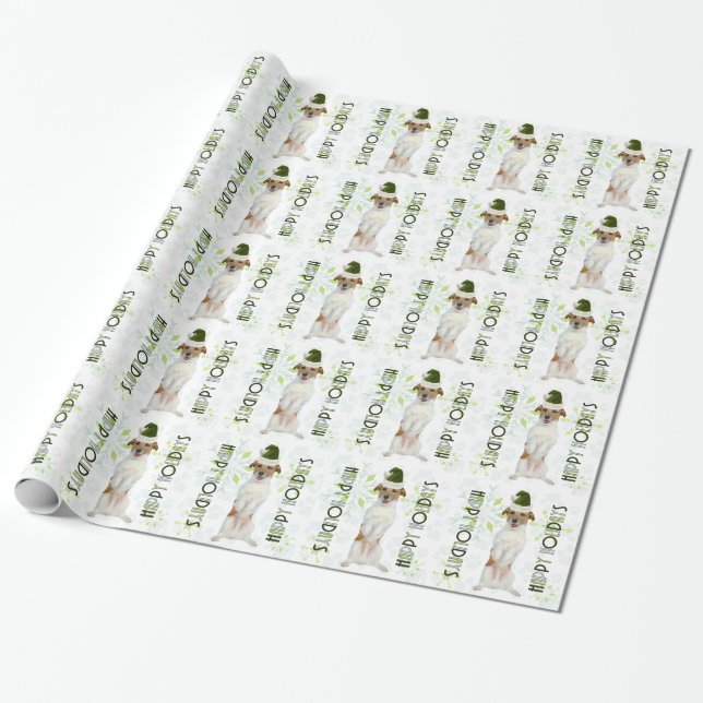 Papel De Regalo Navidades de Jack Russell Terrier Santa Dog Green (Desenrollado)