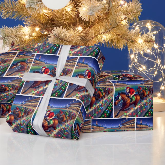 Papel De Regalo Navidades de Jockey sobre Carreras de Santa Caball (Vacaciones)